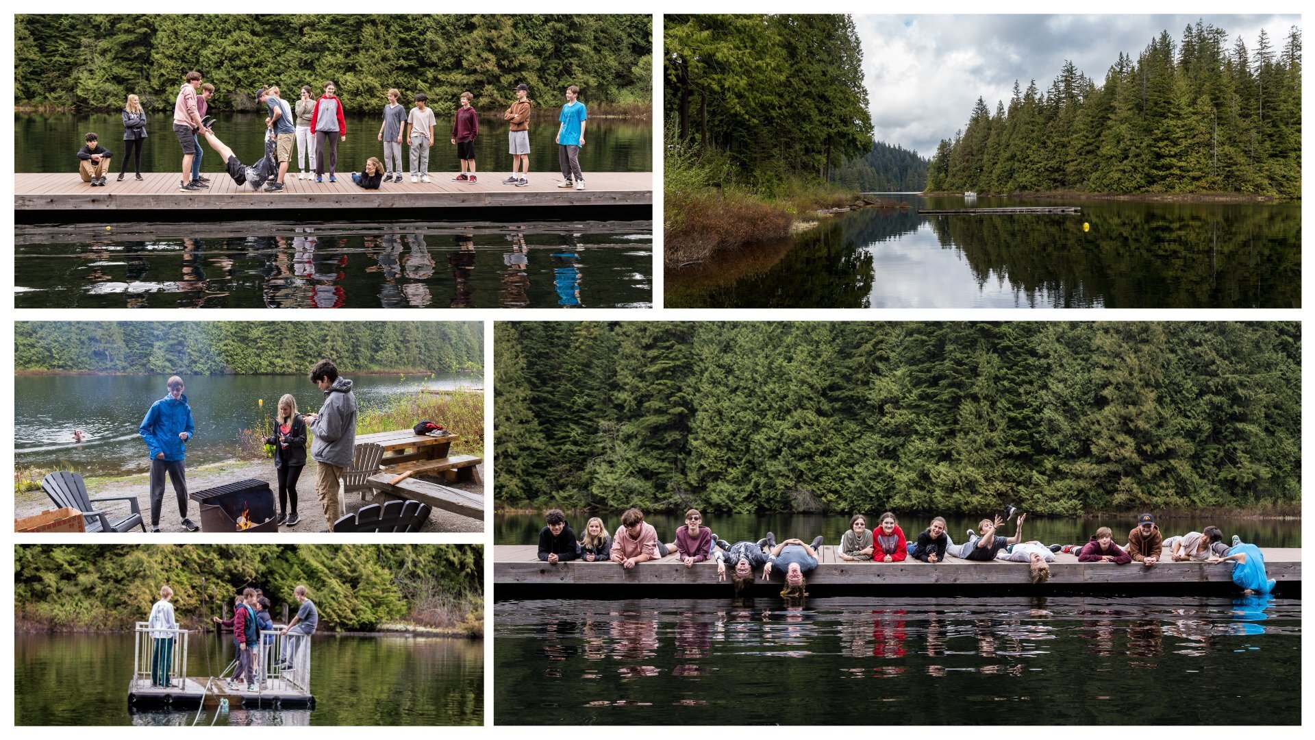 photos in a collage of teenagers at a lake
