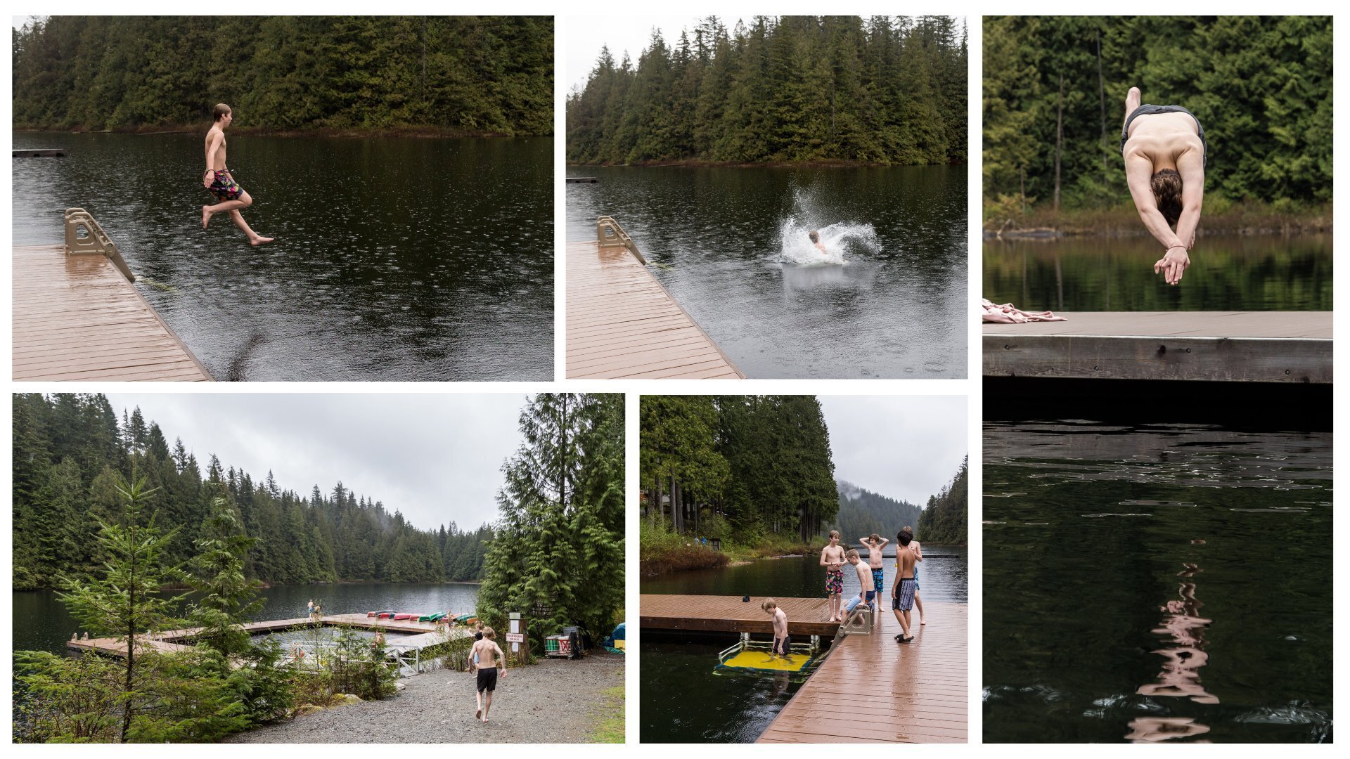 Photos of teenagers jumping into a freezing cold lake