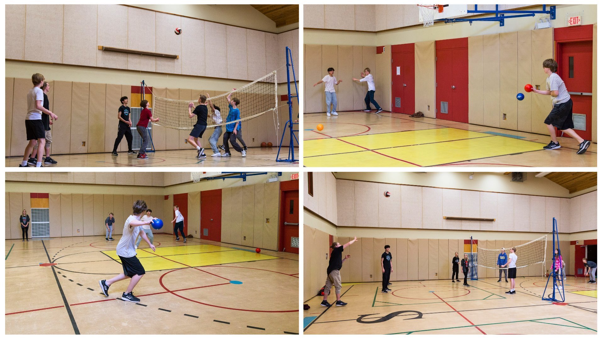 youth playing volleyball and dodgeball in a gymnasium